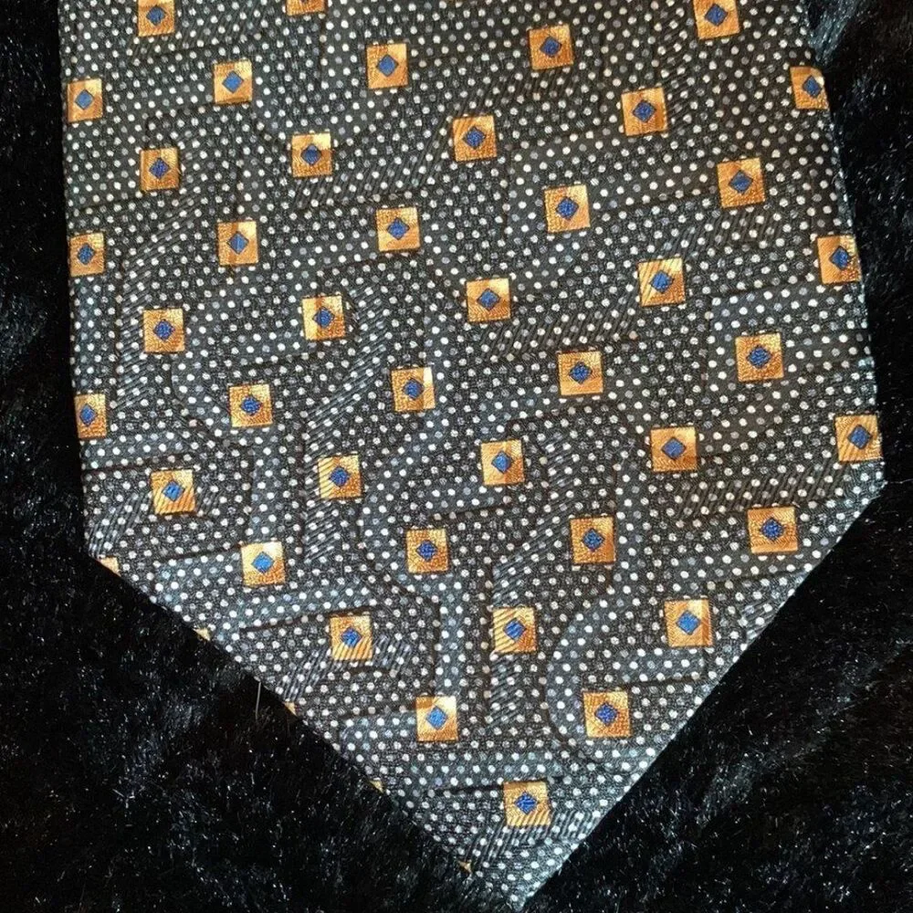 Ferrell Reed Made by Hand Silk Tie in Black, Gold & Blue